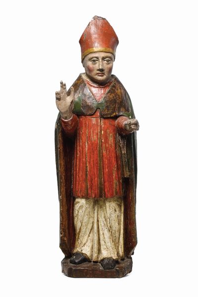 Santo Vescovo (San Gennaro?). Scultura dellItalia centro meridionale XVI secolo  - Asta Scultura e Oggetti d'Arte - Associazione Nazionale - Case d'Asta italiane