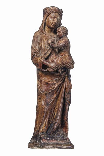 Madonna con bambino. Arte francese del XV secolo, Ile de France o Champagne.  - Asta Scultura e Oggetti d'Arte - Associazione Nazionale - Case d'Asta italiane