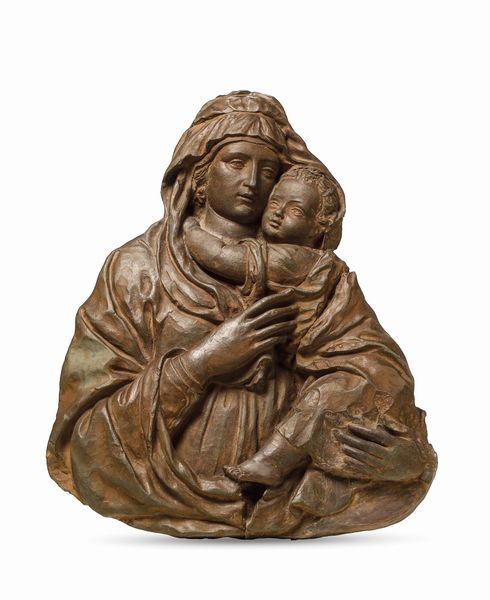 Madonna con Bambino. Scultore rinascimentale di influenza toscana operante tre Emilia e Veneto nel XV-XVI secolo  - Asta Scultura e Oggetti d'Arte - Associazione Nazionale - Case d'Asta italiane