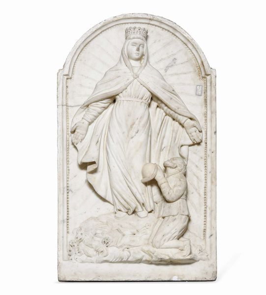 Madonna della Misericordia con il beato Botta. Arte barocca ligure, XVII-XVIII secolo  - Asta Scultura e Oggetti d'Arte - Associazione Nazionale - Case d'Asta italiane