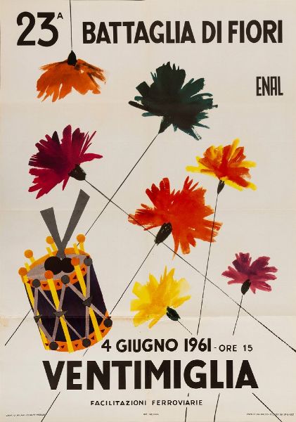 Anonimo : 23a Battaglia dei Fiori - Ventimiglia 1961  - Asta Pop Culture e Manifesti - Associazione Nazionale - Case d'Asta italiane