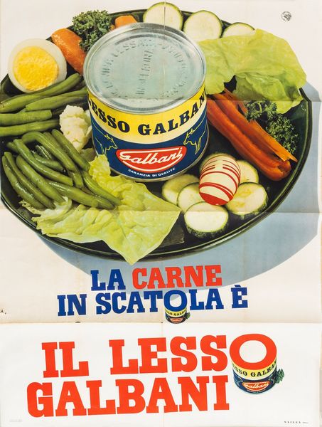 Anonimo : La carne in scatola  il Lesso Galbani  - Asta Pop Culture e Manifesti - Associazione Nazionale - Case d'Asta italiane