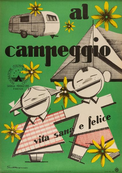 Iginio Sartori : Al campeggio  / ENIT  - Asta Pop Culture e Manifesti - Associazione Nazionale - Case d'Asta italiane