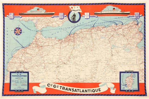 Artista non identificato : Cie Gle Transatlantique - Afrique Du Nord.<BR>  - Asta Pop Culture e Manifesti - Associazione Nazionale - Case d'Asta italiane