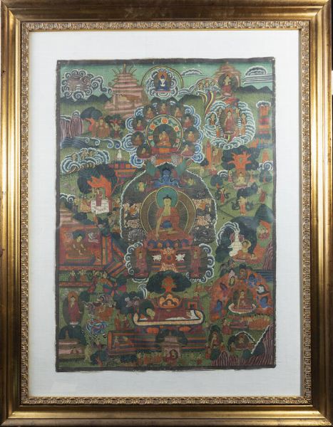 THANGKA : Thangka dipinto su seta  Tibet  XIX sec H cm 77x54  - Asta Arte orientale - Associazione Nazionale - Case d'Asta italiane