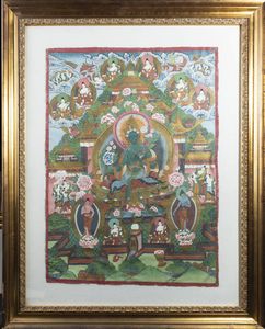 THANGKA - Thangka dipinto su seta  Tibet  XX sec H cm 73x53