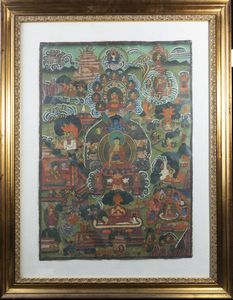 THANGKA - Thangka dipinto su seta  Tibet  XIX sec H cm 77x54