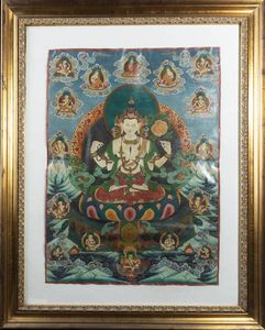 THANGKA - Thangka dipinto su seta  Tibet  XX sec H cm 70x52