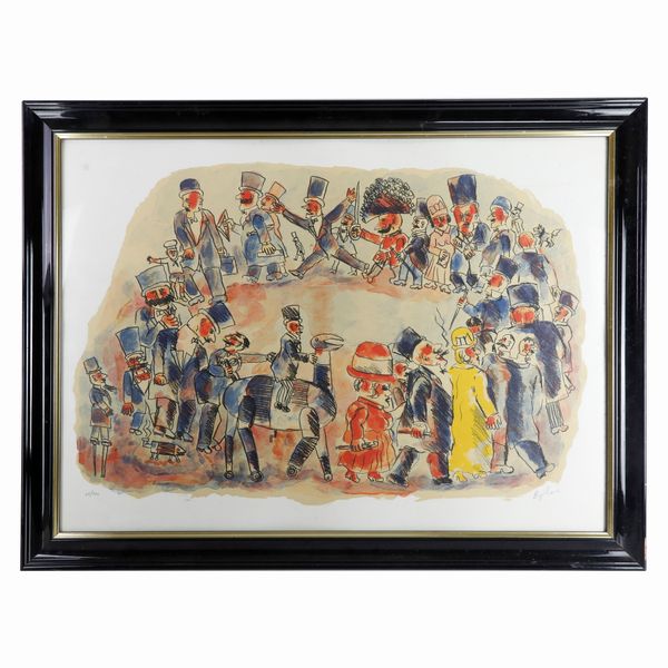 Franz Borghese : Processione con cavallo, multiplo su carta  - Asta Smart Auction: arredo, dipinti, sculture, argenti e altro a prezzi vantaggiosi - Associazione Nazionale - Case d'Asta italiane