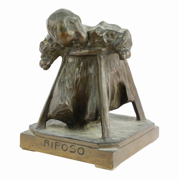 Eugenio Pellini : Riposo , scultura in volume in bronzo a patina bruna  - Asta Smart Auction: arredo, dipinti, sculture, argenti e altro a prezzi vantaggiosi - Associazione Nazionale - Case d'Asta italiane