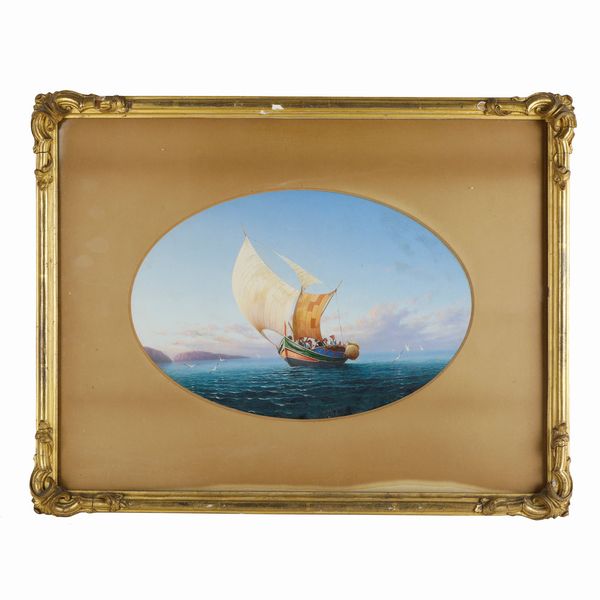 Scorcio di mare con isola e barca, gouache su carta  - Asta Smart Auction: arredo, dipinti, sculture, argenti e altro a prezzi vantaggiosi - Associazione Nazionale - Case d'Asta italiane