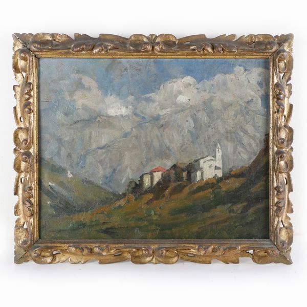 Scorcio di montagna con paese  - Asta Smart Auction: arredo, dipinti, sculture, argenti e altro a prezzi vantaggiosi - Associazione Nazionale - Case d'Asta italiane