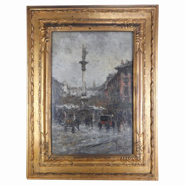 Lucio Todeschini : Veduta di piazza della Vetra a Milano  - Asta Smart Auction: arredo, dipinti, sculture, argenti e altro a prezzi vantaggiosi - Associazione Nazionale - Case d'Asta italiane