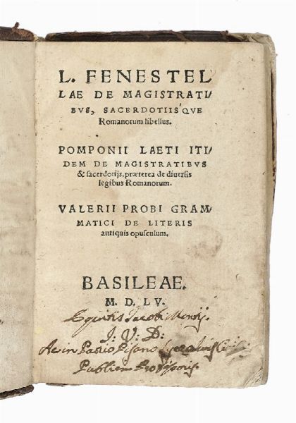 ANDREA DOMENICO FIOCCHI : De magistratibus, sacerdotiisque Romanorum libellus, iam primum nitori restitutus...  - Asta Libri, autografi e manoscritti - Associazione Nazionale - Case d'Asta italiane