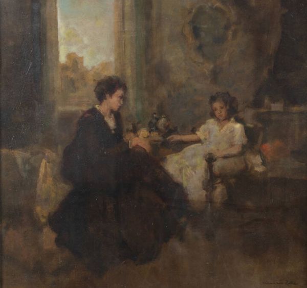 VENANZIO ZOLLA Colchester (Regno Unito) 1880 - 1961 Torino : Madre e figlia  - Asta Dipinti - Associazione Nazionale - Case d'Asta italiane