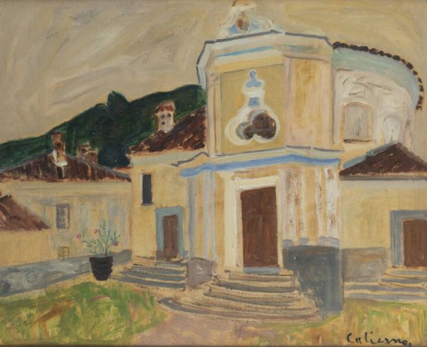 GIOSUE' CALIERNO Caserta 1897 - 1968 Pietra Ligure (SV) : Cumiana - Chiesa della Confraternita  - Asta Dipinti - Associazione Nazionale - Case d'Asta italiane