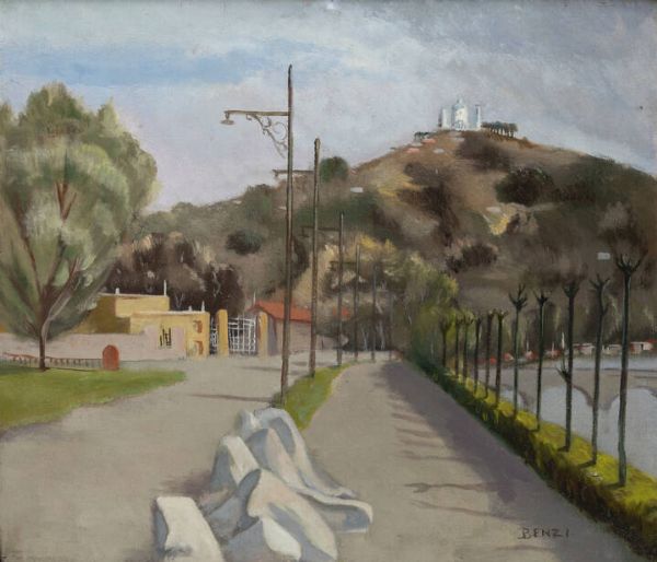 GIULIO BENZI Quargnento (AL) 1907 - 1955 Robilante (CN) : Paesaggio collinare  - Asta Dipinti - Associazione Nazionale - Case d'Asta italiane