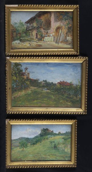 CESARE BISCARRA Torino 1866 - 1943 : a. Paesaggio b. Veduta di casa di campagna con cortile c- Paesaggio  - Asta Dipinti - Associazione Nazionale - Case d'Asta italiane