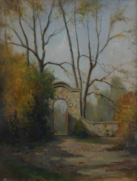 GIOVANNI COLMO Torino 1867 - 1947 : Giardino con porta ad arco  - Asta Dipinti - Associazione Nazionale - Case d'Asta italiane