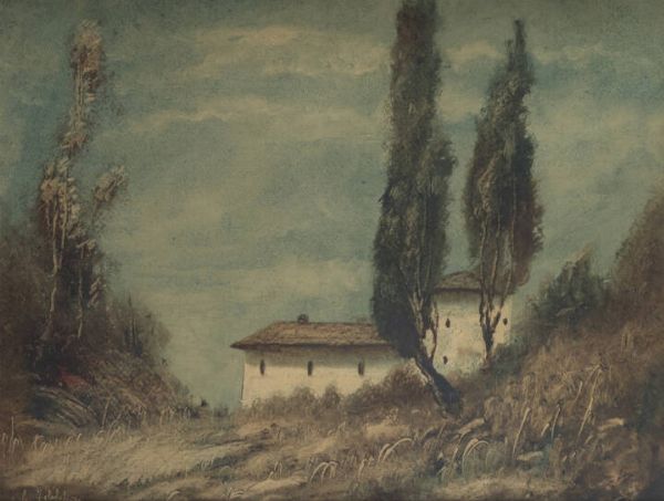 CORRADO FILIPPA Agliano (AT) 1893 - Torino 1974 : Paesaggio collinare con cipressi  - Asta Dipinti - Associazione Nazionale - Case d'Asta italiane