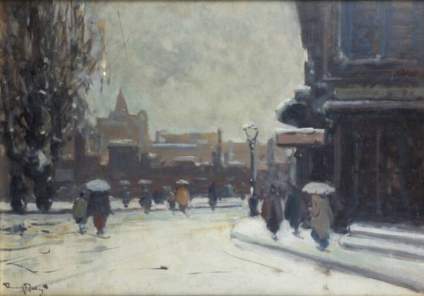 VENANZIO ZOLLA Colchester (Regno Unito) 1880 - 1961 Torino : Strada con neve  - Asta Dipinti - Associazione Nazionale - Case d'Asta italiane