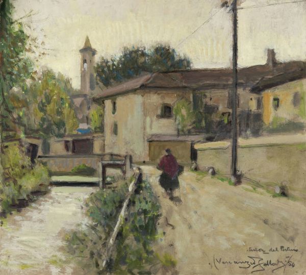 VENANZIO ZOLLA Colchester (Regno Unito) 1880 - 1961 Torino : Strada del Fortino 1954  - Asta Dipinti - Associazione Nazionale - Case d'Asta italiane