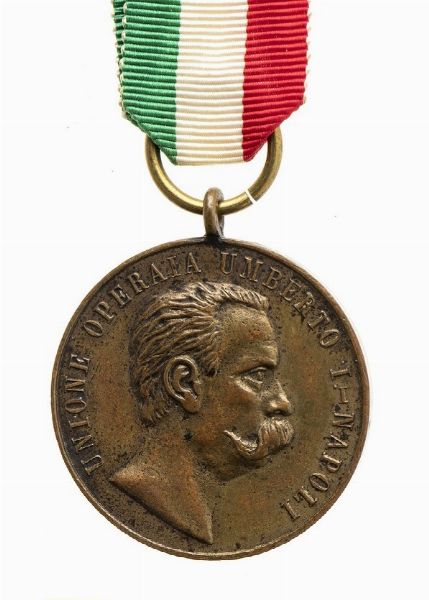 MEDAGLIA UNIONE OPERAIA UMBERTO 1 NAPOLI  - Asta Militaria, Medaglie e Ordini Cavallereschi - Associazione Nazionale - Case d'Asta italiane