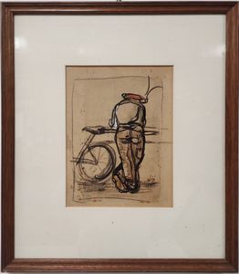 Luigi  Bartolini : Uomo con bici  - Asta Arte moderna e contemporanea - Associazione Nazionale - Case d'Asta italiane