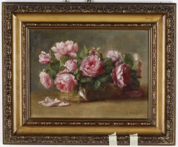 Ellen Miller Fowler Natura morta con cesto di rose  - Asta Antiquariato - Associazione Nazionale - Case d'Asta italiane