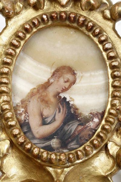 Maddalena penitente, pittura su alabastro, XVII secolo  - Asta Antiquariato - Associazione Nazionale - Case d'Asta italiane