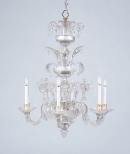 Lampadario in vetro di Murano a sei luci. XX secolo  - Asta Antiquariato - Associazione Nazionale - Case d'Asta italiane