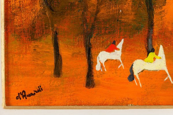 Gian Rodolfo D’Accardi : Due cavalieri nel bosco in autunno  - Asta Arte Moderna e Contemporanea - Associazione Nazionale - Case d'Asta italiane