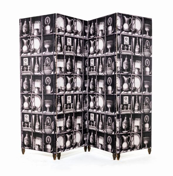 FORNASETTI : Paravento a 4 ante in stoffa Fornasetti  - Asta Design e Arti Decorative del XX - Associazione Nazionale - Case d'Asta italiane