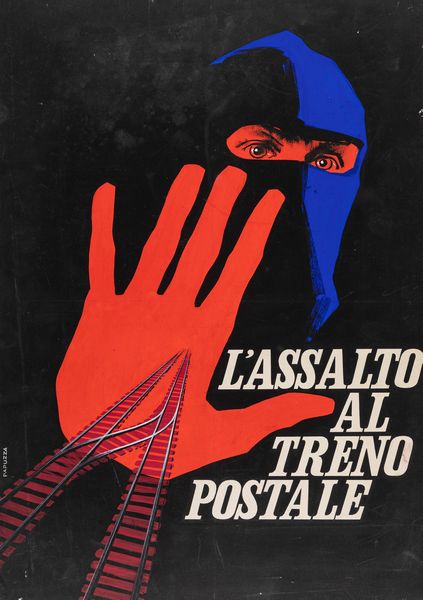 Michelangelo Papuzza : L'assalto al treno Glasgow-Londra  - Asta Bozzetti Cinematografici - Parte II / Asta a tempo - Associazione Nazionale - Case d'Asta italiane