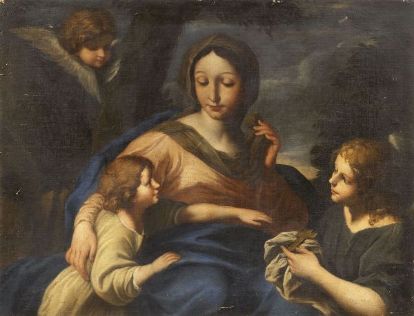 SCUOLA ROMANA DEL XVII SECOLO : Madonna col Bambino e San Giovannino  - Asta Parade II - Arredi e Dipinti Antichi - Associazione Nazionale - Case d'Asta italiane