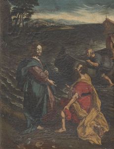 Scuola fiamminga del XVII secolo - Cristo con San Pietro pescatore