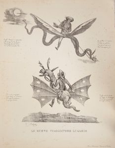 G. Dura / F. Wenzel - La scoperta della Luna. Litografie Napoletane dell'800. 12 Incisioni stampate dalla Alinari-Baglioni di Firenze, riproduzioni di quelle del Museo Aeronautico Caproni di Taliedo stampate a Napoli nel 1836 da Fregola, Wenzel, Gatti e Dura  - Asta Asta A Tempo - Libri d'arte, D'artista e Manifesti - Associazione Nazionale - Case d'Asta italiane