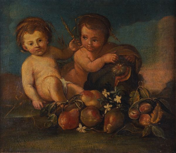 Scuola del XVIII secolo Putti che giocano con natura morta  - Asta Dipinti Antichi - Associazione Nazionale - Case d'Asta italiane