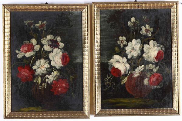 Scuola del XIX secolo Nature morte con vasi di fiori  - Asta Dipinti Antichi - Associazione Nazionale - Case d'Asta italiane