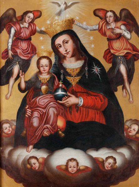 Scuola del Sud America del XIX secolo Madonna con Bambino e angeli  - Asta Dipinti Antichi - Associazione Nazionale - Case d'Asta italiane