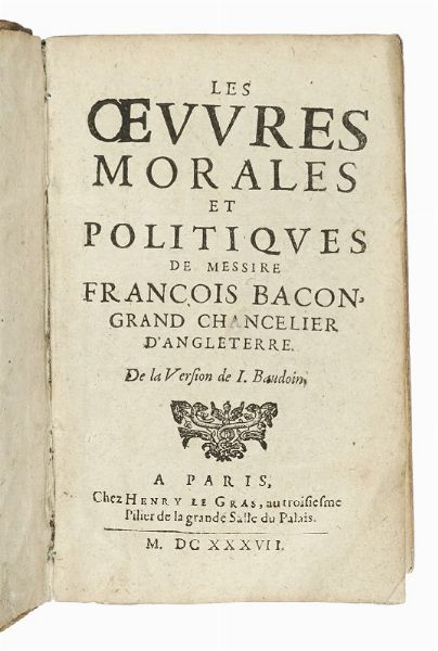 Francis Bacon : De verulamio historia naturalis et experimentalis de ventis...  - Asta Libri, autografi e manoscritti - Associazione Nazionale - Case d'Asta italiane