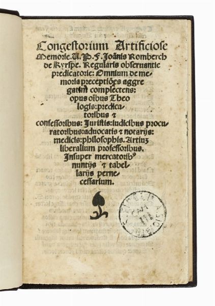 JOHANNES HOST VON ROMBERCH : Congestorium artificiose memorie.  - Asta Libri, autografi e manoscritti - Associazione Nazionale - Case d'Asta italiane