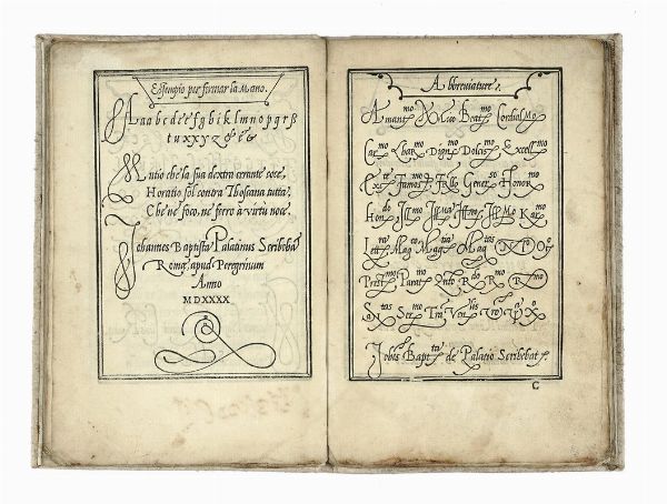 GIOVANNI BATTISTA PALATINO : Compendio del gran volume dell'arte del bene, & leggiadramente scrivere tutte le sorti di lettere e caratteri.  - Asta Libri, autografi e manoscritti - Associazione Nazionale - Case d'Asta italiane