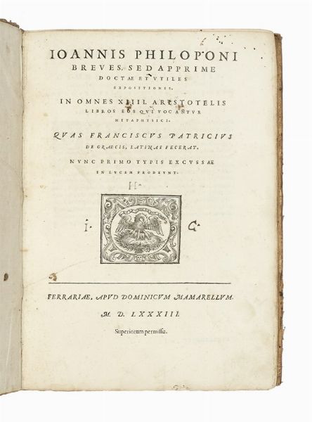 ATHENIENSIS SIMPLICIUS : Commentarii in libros De anima Aristotelis.  - Asta Libri, autografi e manoscritti - Associazione Nazionale - Case d'Asta italiane