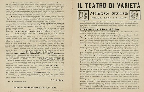 Filippo Tommaso Marinetti : Man[ifesto] dei Drammaturghi futuristi.  - Asta Libri, autografi e manoscritti - Associazione Nazionale - Case d'Asta italiane