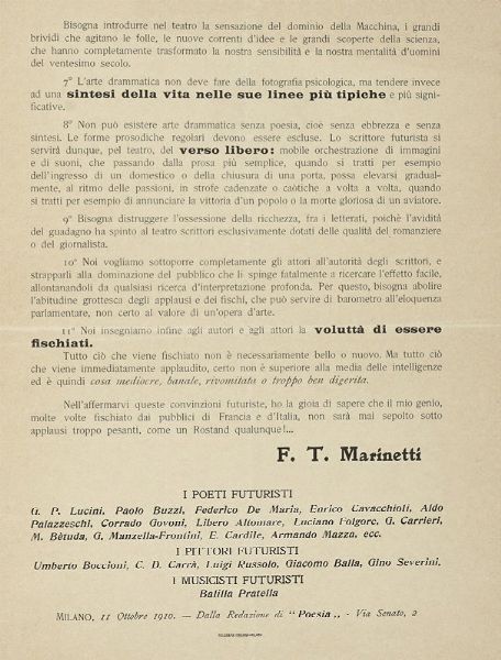 Filippo Tommaso Marinetti : Man[ifesto] dei Drammaturghi futuristi.  - Asta Libri, autografi e manoscritti - Associazione Nazionale - Case d'Asta italiane