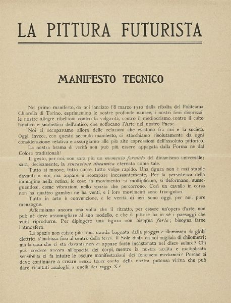 Umberto Boccioni : La pittura futurista. Manifesto tecnico.  - Asta Libri, autografi e manoscritti - Associazione Nazionale - Case d'Asta italiane