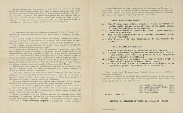 Umberto Boccioni : Manifesto dei Pittori futuristi.  - Asta Libri, autografi e manoscritti - Associazione Nazionale - Case d'Asta italiane