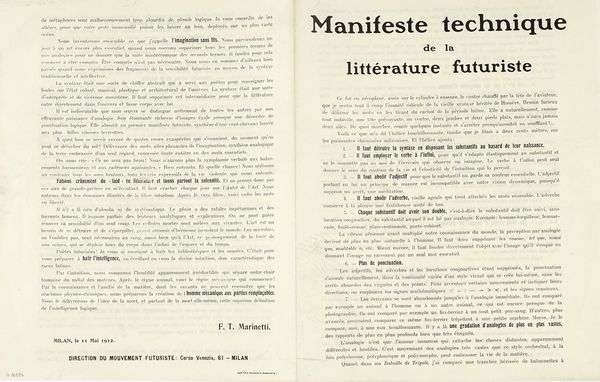 Filippo Tommaso Marinetti : Manifeste technique de la littrature futuriste.  - Asta Libri, autografi e manoscritti - Associazione Nazionale - Case d'Asta italiane