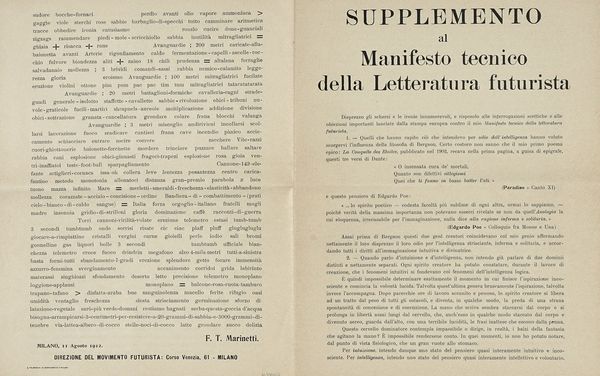 Filippo Tommaso Marinetti : Manifesto tecnico della letteratura futurista.  - Asta Libri, autografi e manoscritti - Associazione Nazionale - Case d'Asta italiane